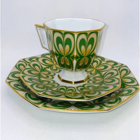 Vintage AK Kaiser West Germany Green Tea Cup & Saucer, Dessert Plate - 3 pc set - Picture 7 of 7